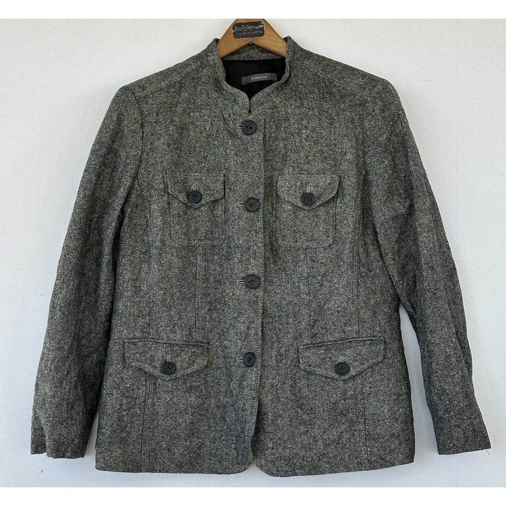 Liz Claiborne Blazer Tweed Wool Jacket Women 16P Gray Excellent